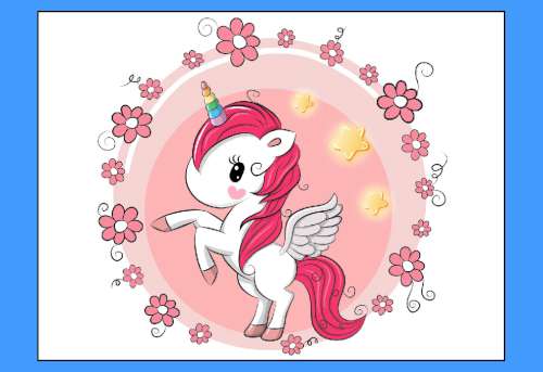 Unicorn and Flowers Edible Icing Image- A4 - Click Image to Close